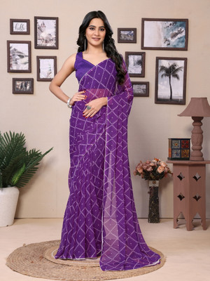 GOLDOLL FAB Digital Print Leheria Georgette Saree(Purple)