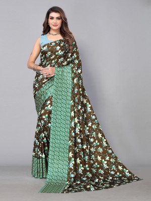 Shaily Retails Floral Print Daily Wear Silk Blend Saree(Dark Green)