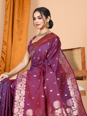 SUDIPTA Woven Banarasi Pure Silk Saree(Purple)