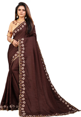 Vedant Vastram Solid/Plain Banarasi Silk Blend Saree(Brown)