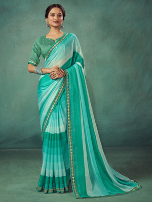 Sareemall Embellished Bollywood Chiffon Saree(Dark Blue)