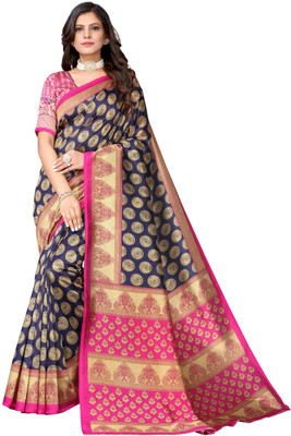 siddharth textiles Printed Kanjivaram Cotton Silk Saree(Dark Blue)
