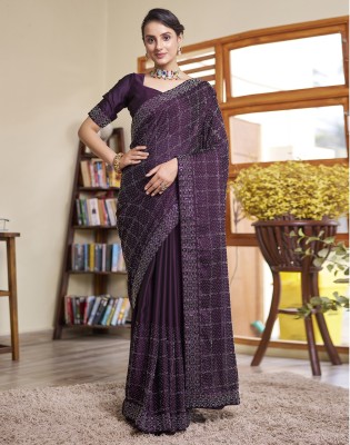 Satrani Embellished Bollywood Georgette Saree(Purple, Silver)
