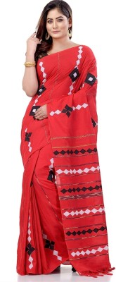 Krishneshwari Woven Handloom Pure Cotton Saree(Red)