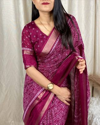 Femane Printed Kalamkari Cotton Silk Saree(Purple)