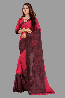 THE PRIVATE LABLE Printed Mysore Georgette Saree(Maroon)