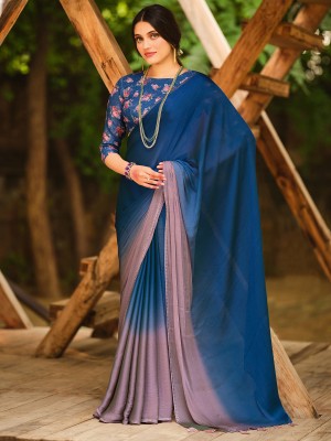 Sareemall Embellished Bollywood Chiffon Saree(Blue)