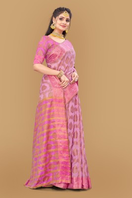 Balika bodhu Solid/Plain Handloom Pure Cotton Saree(Pink)