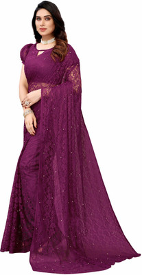 Saadhvi Floral Print Bollywood Net Saree(Purple)