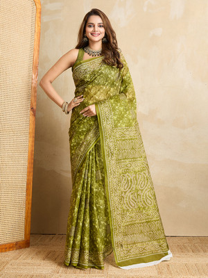 SHANVIKA Printed Daily Wear Pure Cotton Saree(Green)