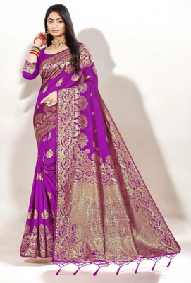 Pikham Self Design Banarasi Art Silk Saree(Purple)