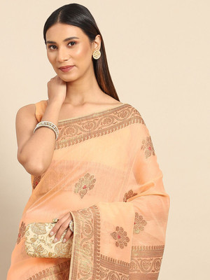 ANOUK Woven Banarasi Silk Blend Saree(Orange)