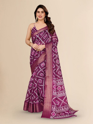 Moda Rapido Printed Bandhani Cotton Blend Saree(Purple)