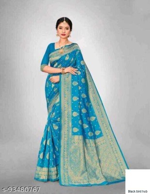 Kyrila Paisley Banarasi Cotton Silk Saree(Light Blue)