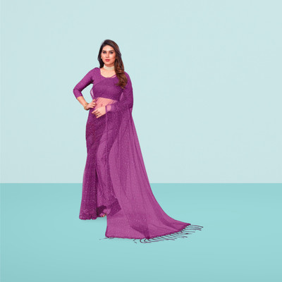 InfiniteFab Embroidered Bollywood Net Saree(Purple)