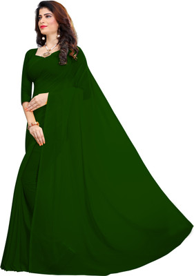 RK Fashions Solid/Plain Bollywood Georgette Saree(Dark Green)