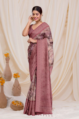 Dharmata Enterprise Digital Print Banarasi Tussar Silk Saree(Magenta)