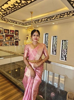 HAM SILK MUSEUM Woven Banarasi Tissue Saree(Pink)