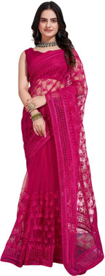 Apnisha Embroidered Bollywood Net Saree(Pink)