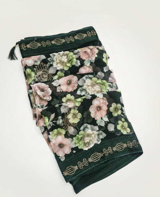 NIRMALACLOTH Floral Print, Embellished, Woven Bollywood Georgette Saree(Brown, Black, Dark Blue, Maroon)