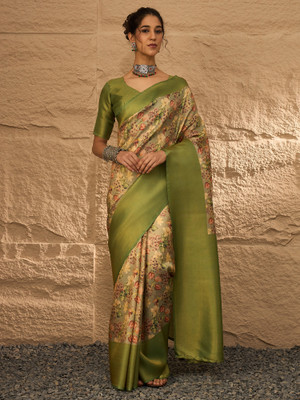 Divastri Digital Print Banarasi Silk Blend Saree(Green)