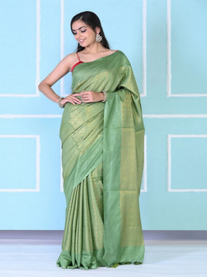 Very Much Indian Printed Saree with Attached Blouse Viscose Rayon Saree(Green)