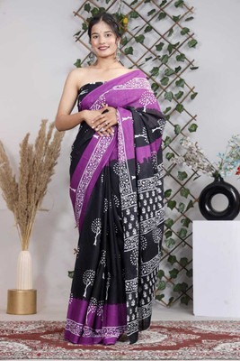 Om Traders Printed Saree with Attached Blouse Cotton Silk Saree(Multicolor)