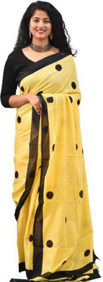 Tropwear Printed, Self Design, Digital Print, Hand Painted, Blocked Printed Ikkat Pure Cotton Saree(Black)