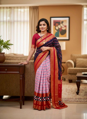 SHREELAXMI collection Self Design Sambalpuri Pure Cotton Saree(Grey, Dark Blue)