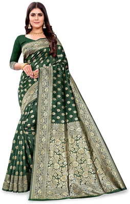 Moda Rapido Woven Banarasi Cotton Blend Saree(Green)