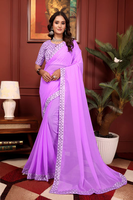 RJTAJ FAB Solid/Plain, Embroidered Bollywood Georgette Saree(Purple)