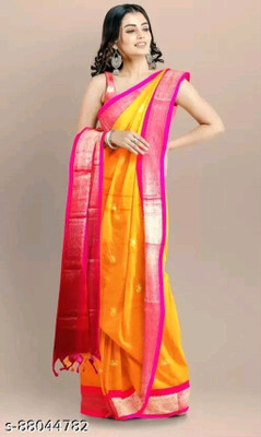 NST5 Woven Kanjivaram Cotton Silk Saree(Gold)