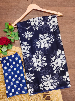 Anand Sarees Floral Print Daily Wear Georgette Saree(Dark Blue, Blue)