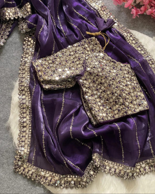 jashvicreation Embroidered, Embellished Bollywood Georgette Saree(Purple)