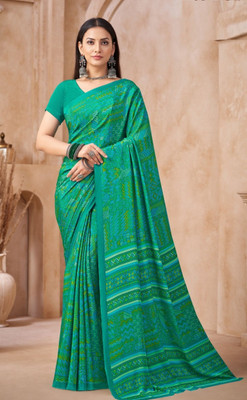 REBOOT FASHIONS Floral Print Bollywood Silk Blend Saree(Green)