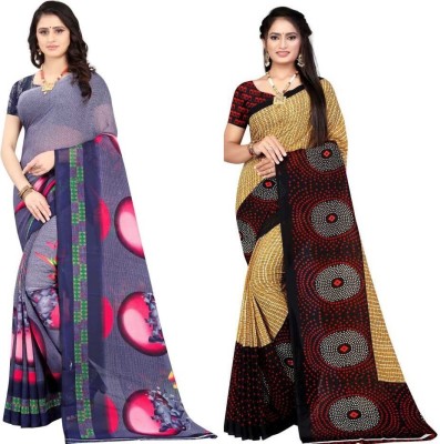 Leelavati Floral Print Daily Wear Georgette Saree(Pack of 2, Grey, Beige)