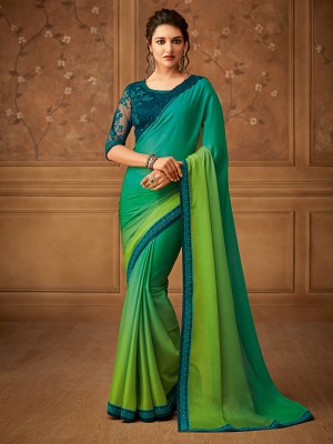 Sareemall Embroidered, Solid/Plain Bollywood Chiffon Saree(Green)