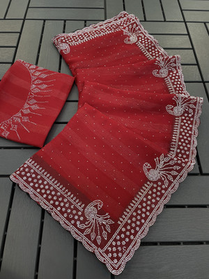 Mikhushop Embellished Bollywood Georgette Saree(Red)