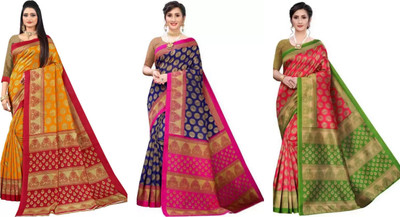 Vimalnath Synthetics Printed Bollywood Art Silk Saree(Pack of 3, Multicolor)