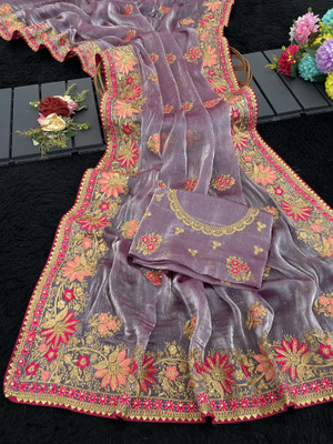 KHRITI FAB Embroidered Bollywood Jimmy choo Saree(Purple)