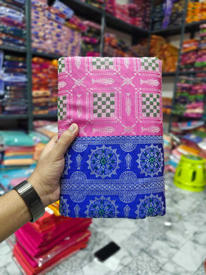 Sijileen Checkered, Temple Border, Woven Sambalpuri Silk Blend Saree(Pink, Blue)