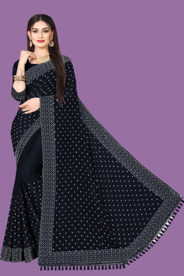 rudraCreation Self Design Banarasi Georgette, Chiffon Saree(Black)