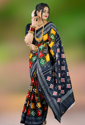 kalyani nx Printed Sambalpuri Pure Cotton Saree(Black)