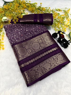 Ambaji enterprise Printed Daily Wear Silk Blend Saree(Purple)