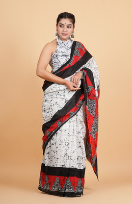 Krishna Creation Printed Handloom Pure Cotton Saree(Red)