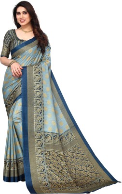 VIRICA Floral Print Daily Wear Cotton Silk Saree(Grey, Blue)