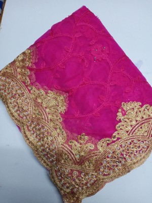 FashionLean Embroidered, Embellished Bollywood Net Saree(Pink)