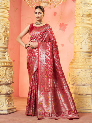 GARDEN VARELI Woven Banarasi Art Silk Saree(Red)
