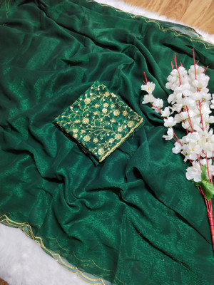 shrijamyaham Self Design Bhagalpuri Chiffon Saree(Green)