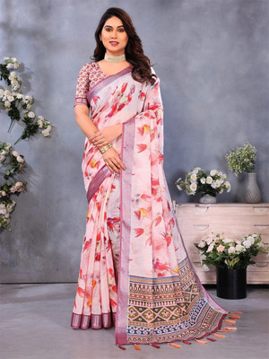 Falessa Digital Print Bollywood Linen Saree(Pink)